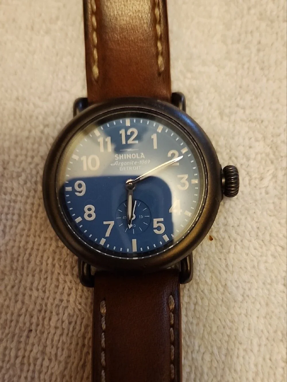 Shinola Argonite Brown Leather Strap Watch with Blue Dial